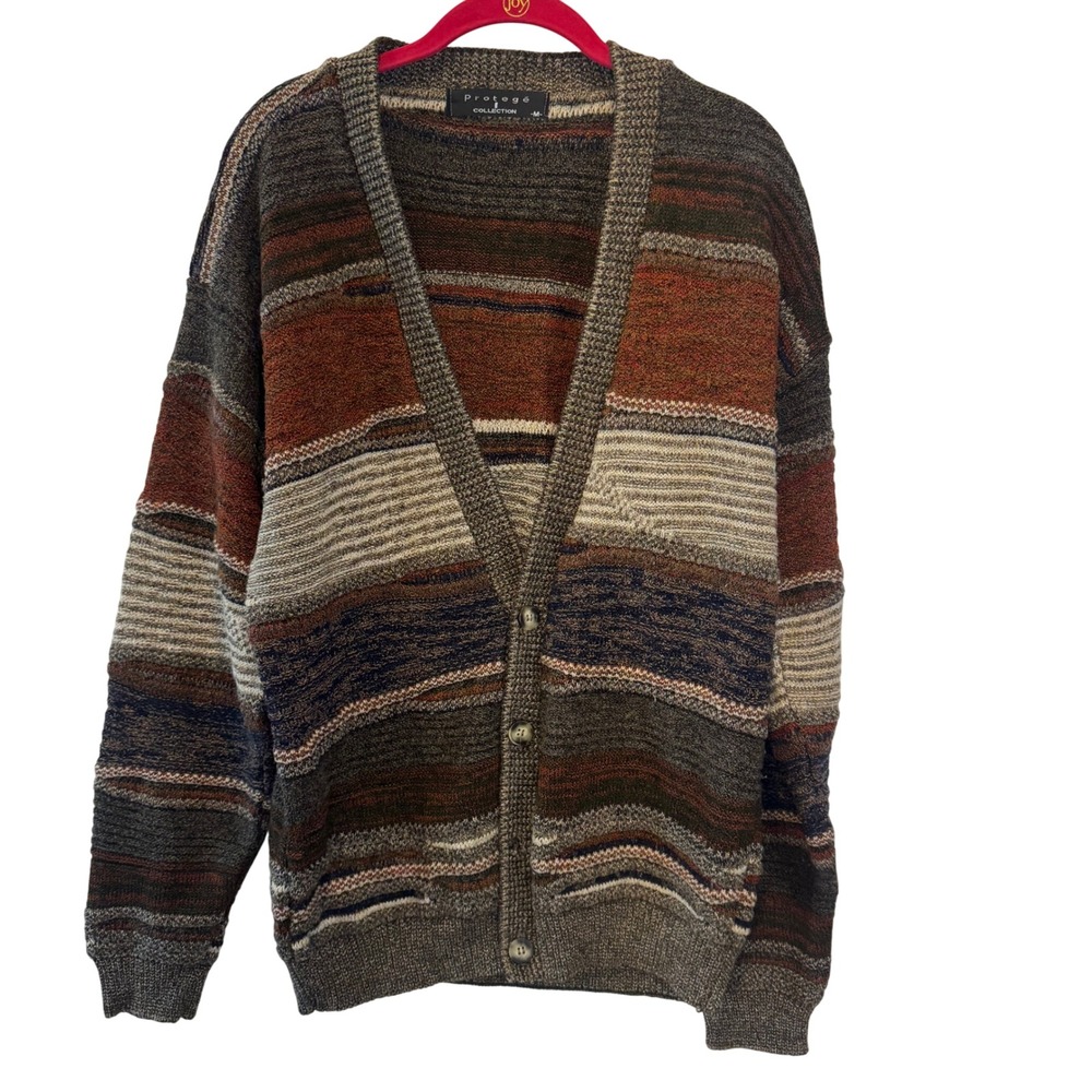 VTG Protege Striped Knit Button‎ Front Grandpa Cardigan Sweater Women's Medium